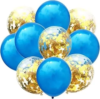 PARTY TIME - 10 Pieces Balloons Decorations Set Include Metallic Blue Latex Balloons and Gold Foil Confetti Filled Balloons for Birthday Wedding Baby Shower Party Decorations Supplies (12 Inches)