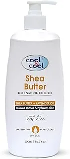 Cool & Cool Shea Butter Lotion for Dry Skin | Shea Butter & Lavender Oil, Non Greasy & Paraben Free, 500ml