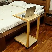 YATAI C-shaped End Table, Snack Side Table with Wheels, Modern Creative Design Coffee Table, Wooden Industrial Style Bedside Table, Sofa Side Table for Small Space, Living Room, Bedroom, Office