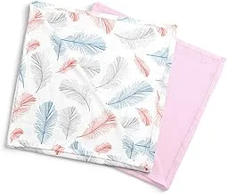 MOON Organic Muslin Wrap/Swaddle. Lightweight. Breathable. Pack of 2.Infant,New Born Baby. feather Print & Pink. 0m+.