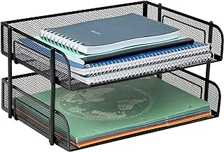 Mind Reader 2-Pack Stackable Metal Mesh File Holder Trays, Document Holder, Desktop File Organizer, Black