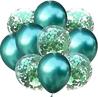 PARTY TIME 10pcs/set Green Confetti Balloon and Metallic Balloon Mixed Amazing Shining Effect for Birthday, Baby Shower, Wedding Party etc.