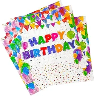 PARTY TIME - 6 Pieces per Pack of Colorful Happy Birthday Banner Design Paper Napkins The 2 Ply Party Napkins, Highly Absorbent of Vibrant Colors Beverage Napkins