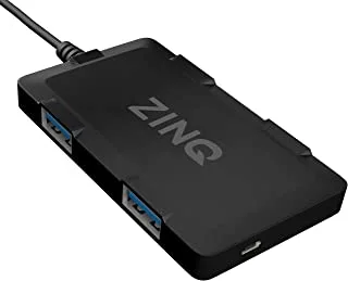 Zinq Technologies ZQ4H Hi-Speed ​​4 Port Ultra Slim USB Hub لأجهزة الكمبيوتر المحمولة وأجهزة الكمبيوتر (أسود)