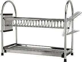 Royalford Rf10065 2 Layer Stainless Steel Dish Rack - Large Capacity With Removable Drip Tray | Perfect To Keep Plates, Bowls, Glasses, Cups & More