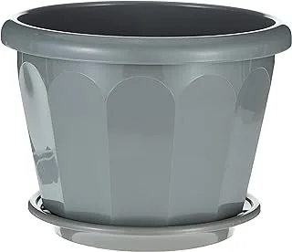 Cosmoplast Plastic Hexagonal Flowerpot 30 With Tray Grey, HEX 30, IFFP30065G6