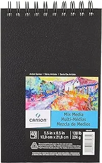 Canson mix media art book, heavyweight french paper, double sided fine and medium texture, side wire bound, 138 pound, 5.5 x 8.5 inch, 40 sheets