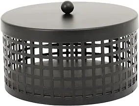 Home Town Decorative Round Box Metal Black Candle Holder,13X7 Cm