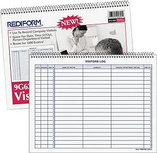 Rediform Visitors Log Book, Wirebound, White, 28 x 21.6 cm, 50 Pages (9G620)