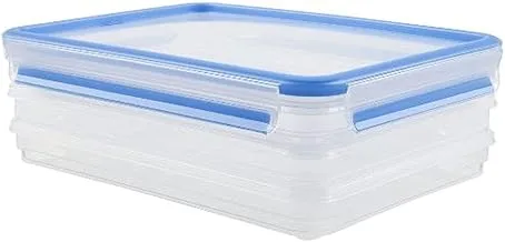 Emsa 508556 Clip & Close Stacking Boxes, 26.5 X 19.4 X 9.6 cm, 3 X 1 Litre Transparent/Blue