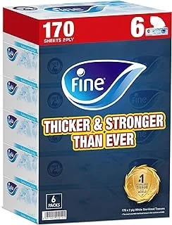 Fine® Facial Tissue 170 Sheets X 2 Ply, Bundle Of 5 + 1 Pack Free - Fine Classic Sterilized Tissues For Germ Protection.