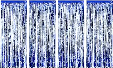 Sumind 3 Pack Metallic Tinsel Curtains, Foil Fringe Shimmer Curtain Door Window Decoration for Birthday Wedding Party (Blue)