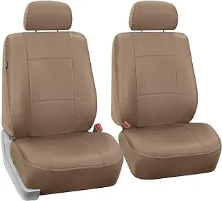 FH Group Automotive Seat Covers Solid Tan Universal Fit Pu Leather Front Set Bucket Fits Most Cars, Suvs, And Trucks PU001TAN102