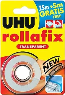 Uhu Rollafix Transparent Stationery Office Adhesive Tape, Silent Operation, Dispenser With Refill, 25 M (+ 5M Free) X 19 Mm,