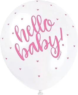 Unique Hello Baby Balloon 5-Pieces, 12-Inch Size, Pink