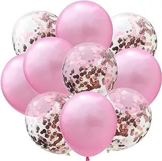 PARTY TIME - 10 Pieces Balloons Decorations Set Include Metallic Rose Gold Latex Balloons and Pink Foil Confetti Filled Balloons for Birthday Wedding Baby Shower Party Decorations Supplies (12 Inches)