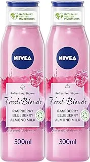 NIVEA Shower Gel Body Wash, Cleansing Fresh Blends Raspberry & Blueberry and Almond Milk, 2x300ml