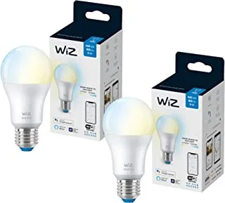 Wiz Smart Bulb Tunable White A60 Led Wi-Fi (متوافق مع مساعد Google و Alexa و Siri) - حزمة 2 لمبة بيضاء ، ضمان لمدة عامين