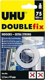 Uhu Doublefix Mounting Tape, Double Sided Tape Roll, 1.5 M X 19 mm, Indoors, White