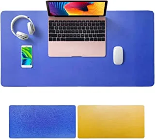 SKY-TOUCH Multifunctional Desk Pad Leather Computer Mouse Pad Office Desk Mat Extended Gaming Mouse Pad, Non-Slip Waterproof Dual-Side Use Desk Mat Protector 80cm x 40cm (Blue/Yellow)