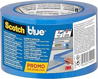 Scotch Blue Premium Masking Tape 24mm x 41m, 3 rolls/pack | Blue color | Masking and Protection | High adhesion | Multi-Surface | For walls, ceiling, metal, wood | Easy to Remove with no residue