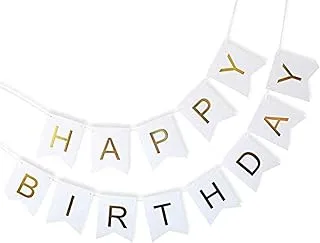 DIY Paper Bunting Garland Happy Birthday Banners for Party Supplies (White, 13 Pieces)