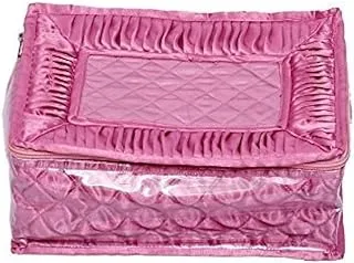 Kuber Industries™ Jewellery Kit/Make Up Kit/Box With 12 Pouches In Heavy Quilted Satin Standard (Pink)