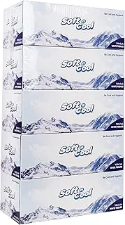 مناديل وجه Soft n Cool عالية الامتصاص ومعقمة وناعمة وقوية 100 ورقة × طبقتان ، 5 علب