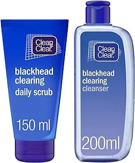 Clean & Clear Blackhead Clearing Cleanser, 200ml and Scrub 150ml, Prevent Blackhead Forming Salicylic Acid Cleanser and Scrub