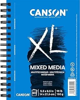 Canson XL Series Mix Paper Pad, Heavyweight, Fine Texture, Heavy Sizing For Wet Or Dry Media, Side Wire Bound, 98 Pound, 5.5 X 8.5 In, 60 Sheets, 5.5