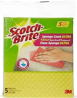 Scotch-Brite Multi-Purpose Sponge Cloth Wipe ULTRA, 5 units/pack | Quickly soaks up any liquid | Wipes like a cloth, absorbs like a sponge | Kitchen cloth | Cleaning cloth | Sponge cloth