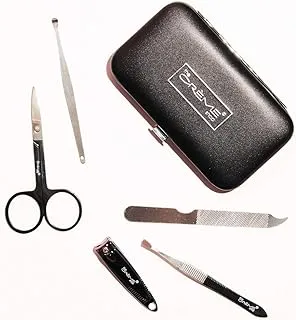 The Crème Shop 5-Piece Complete Manicure & Pedicure Set With Pouch. Nail File, Scissors, Tweezers, Clippers & Cuticle Pusher. -Black