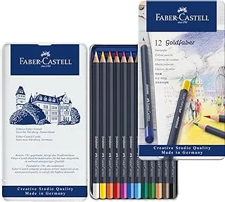 Faber-Castell Gold Faber Color Pencil 12 لونًا في علبة معدنية مسطحة