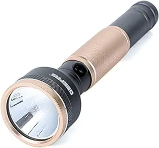 Geepas Rechargeable LED Flashlight with Power Bank- GFL4666| Sturdy Housing with 340 Lumens Bright Light,3 Hours Continous Working Timet| Black and Rose Gold