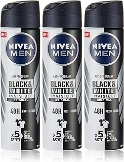 NIVEA MEN Antiperspirant Spray for Men, Black & White Invisible Protection Original, 3x150ml