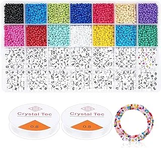 Ibama Diy Handmade Beads With 7mm Alphabet Letter Patterns And 3mm Color Rice Beads For Necklaces, Bracelets, Jewelry Making Kits 5000Pcs, Multi Color