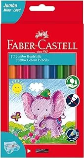 Faber-Castell Jumbo Colour Pencils 12 Colour + Sharpener In A Cardboard Box, Multicolor, 111622, Classic