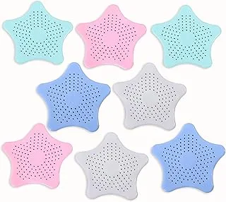 8 Pcs Silicone Hair Catcher Shower Drain Cover Trap Rubber Sink Basin Strainer Filter Pipe Sewer Protector Anti-slip for Bathroom Bathtub Kitchen with Suction Cup Star Shape