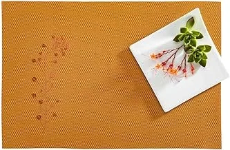 Carmel Mesh Autumn Orange Vinyl Woven Placemat - with Embroidered Blossoms Heat Resistant, Stain Resistant 16