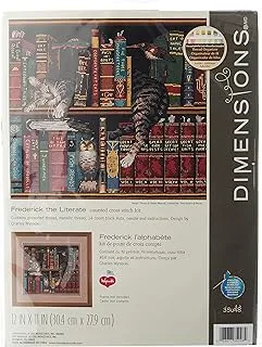 Dimensions 'Frederick The Literate' Snoozing Cat Counted Cross Stitch Kit, 14 Count Black Aida, 12