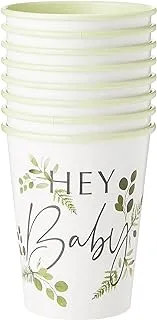 Ginger Ray Botanical Baby Shower Paper Party Cups 8 Pack, White, 8 Count (Pack Of 1)