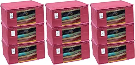 Kuber Industries 9 Piece Non Woven Saree Cover Set, Pink,Large Size