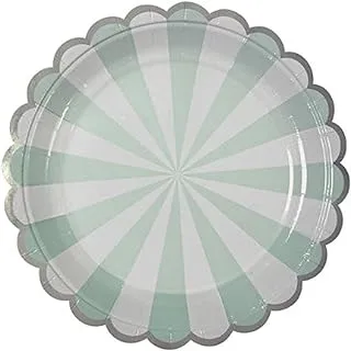 Meri Meri Striped Paper Plates 8 Pieces, 7-inch Diameter, Small, Aqua