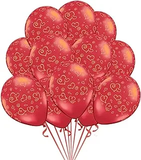 PARTY TIME - 12 Pieces Red Latex Balloons with Gold Heart Print Design Valentines Day Balloons Love Heart Balloons Romantic Latex Balloons Photo Props for Wedding Anniversary Proposal (12 Inches)