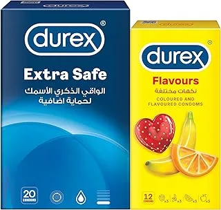 Durex Extra Safe واقي ذكري ، عبوة من 20 واقي ذكري بنكهة Durex ، عبوة من 12