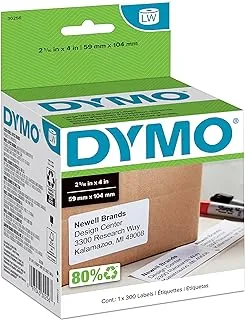 ملصقات شحن Dymo أصلية Lw كبيرة | ملصقات Dymo لطابعات الملصقات ، (2-5 / 16 بوصة × 4) ، طباعة ما يصل إلى 6 أسطر ADDResses ، لفة واحدة من 300