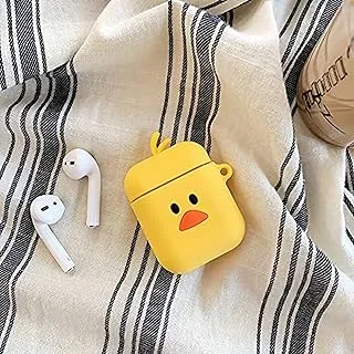 COOLBABY Airpods Bluetooth Cartoon Earphone Case غطاء حماية سيليكون مقاوم للصدمات ، أصفر