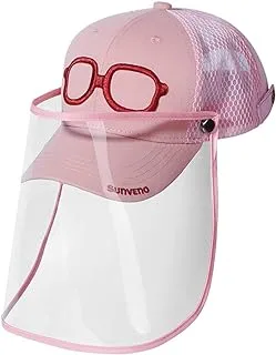 Sunveno Face Shield, Face Mask, Kids Sheild, Kids Mask, Kids, Sun Cap, Emdroided Cap, Dettachable Shield, Transparent Safety Protection Shield,Re-usable, Girl Baby kids-Pink