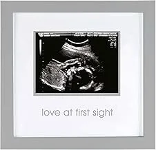 Pearhead Love At First Sight SonogRAM Picture Frame, Pregnancy Keepsake Photo Gender-NEUtral Nursery Décor, Mother’S Day Accessory, Gray