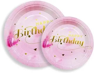 PARTY TIME - 12 Pieces Party Supplies, Birthday, Wedding, Bridal Shower, Luncheon, Disposable Paper Dinnerware, Plate Sets (Light Pink and Gold)